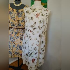 Vintage LINEN Floral Print Women's Dress knee length Casual Corner US 12 (338)
